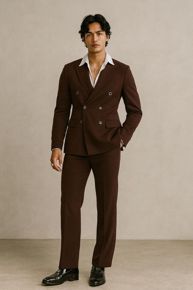 Burgundy double-breasted hospitality suit — Auraa tailoring